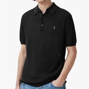 All Saints Aubrey Ramskull Short Sleeve Polo in Black Size XL NWOT